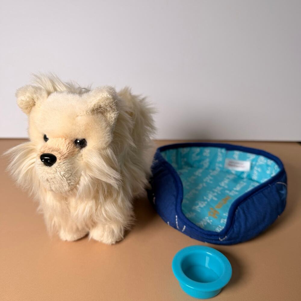 American Girl Pomeranian Dog Pet with Bed & Bowl